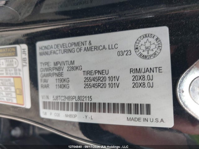 Aukcja sprzedaży 2023 Acura Rdx Platinum Elite A-spec, vin: 5J8TC2H89PL802115, numer aukcji: 12704840