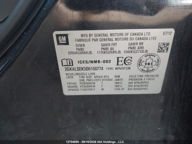 Продажа на аукционе авто 2013 Gmc Terrain Sle, vin: 2GKALSEK3D6100774, номер лота: 12704850