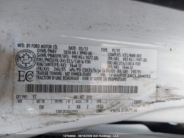 Aukcja sprzedaży 2012 Ford Focus Se, vin: 1FAHP3F24CL364052, numer aukcji: 12704860