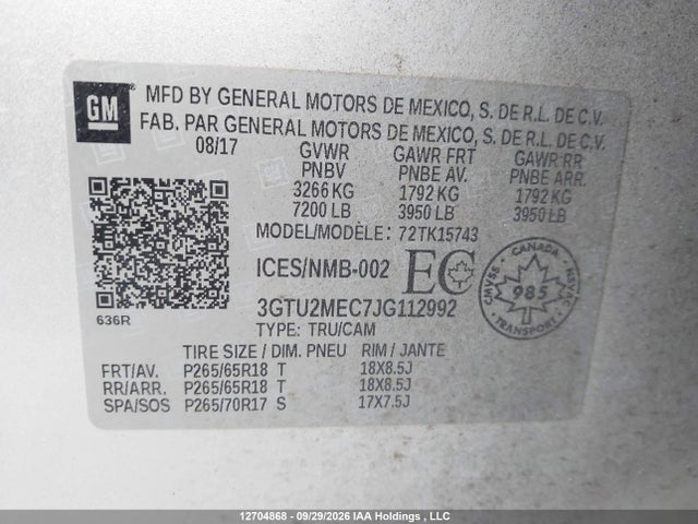 Продажа на аукционе авто 2018 Gmc Sierra 1500 Sle, vin: 3GTU2MEC7JG112992, номер лота: 12704868