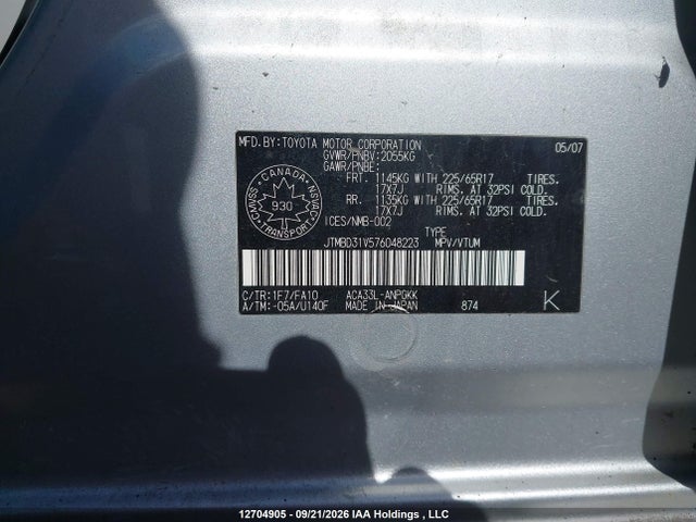 12704905 :رقم المزاد ، JTMBD31V576048223 vin ، 2007 Toyota Rav4 Limited مزاد بيع