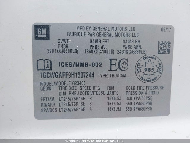 1GCWGAFF9H1307244 Chevrolet Express G2500