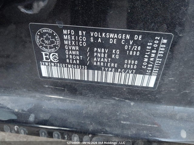 12704908 :رقم المزاد ، 3VWSW7BU8TM040230 vin ، 2026 Volkswagen Jetta Comfortline مزاد بيع