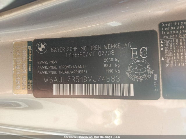 12704917 :رقم المزاد ، WBAUL73518VJ74583 vin ، 2008 Bmw 128i مزاد بيع