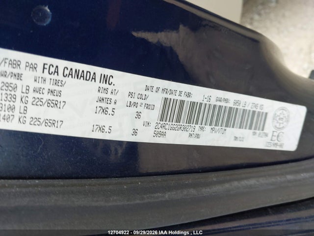 Auction sale of the 2016 Chrysler Town & Country, vin: 2C4RC1GG2GR302719, lot number: 12704922