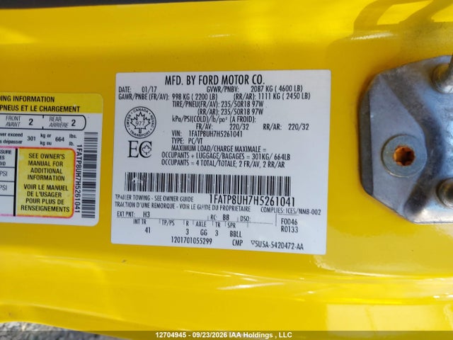 2017 Ford Mustang Convertible მანქანა იყიდება აუქციონზე, vin: 1FATP8UH7H5261041, აუქციონის ნომერი: 12704945