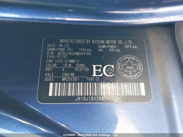 2022 Nissan Qashqai Sv მანქანა იყიდება აუქციონზე, vin: JN1BJ1BV2NW349768, აუქციონის ნომერი: 12704950