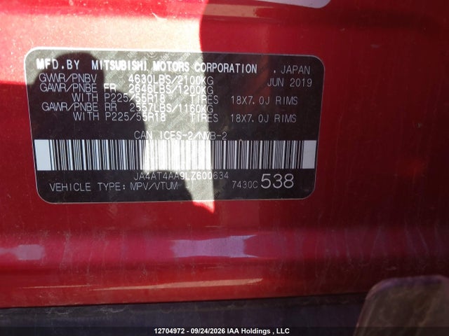 Продаж на аукціоні авто 2020 Mitsubishi Eclipse Cross Gt/limited Edition/se, vin: JA4AT4AA9LZ600634, номер лоту: 12704972