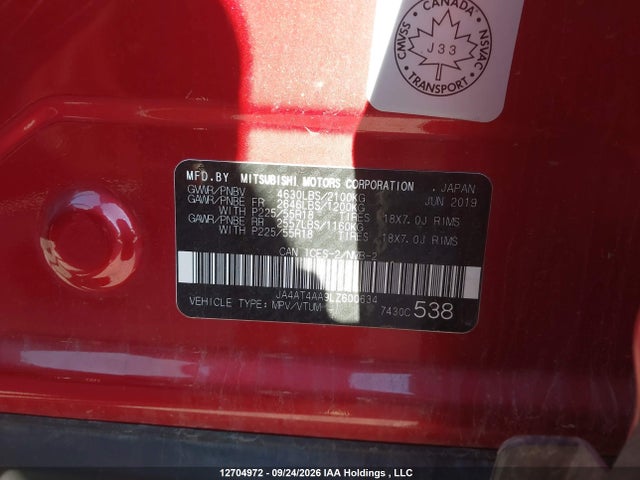 Продаж на аукціоні авто 2020 Mitsubishi Eclipse Cross Gt/limited Edition/se, vin: JA4AT4AA9LZ600634, номер лоту: 12704972