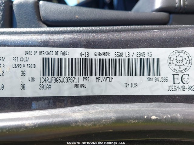 12704978 :رقم المزاد ، 1C4RJFBG5JC379711 vin ، 2018 Jeep Grand Cherokee Limited مزاد بيع