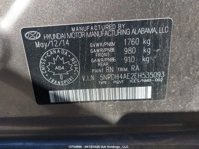 Продаж на аукціоні авто 2014 Hyundai Elantra, vin: 5NPDH4AE2EH535093, номер лоту: 12704988