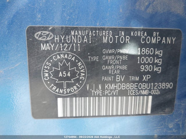 Aukcja sprzedaży 2011 Hyundai Elantra Touring L, vin: KMHDB8BE0BU123890, numer aukcji: 12704994