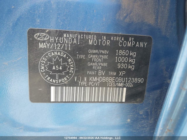 Aukcja sprzedaży 2011 Hyundai Elantra Touring L, vin: KMHDB8BE0BU123890, numer aukcji: 12704994