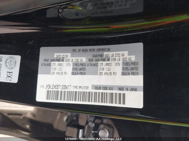 Aukcja sprzedaży 2026 Mazda Cx-70 Premium, vin: JM3KJDHD6T1206417, numer aukcji: 12705001