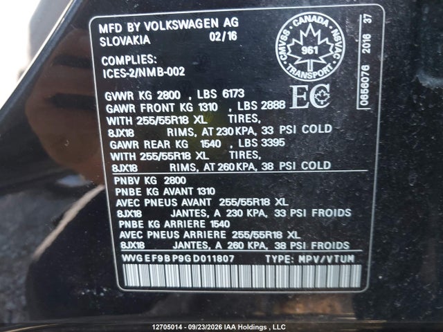 Продаж на аукціоні авто 2016 Volkswagen Touareg Sport/lux/executive, vin: WVGEF9BP9GD011807, номер лоту: 12705014