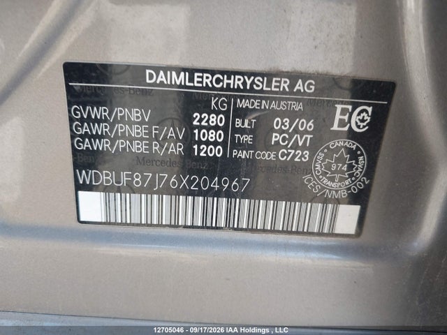 Aukcja sprzedaży 2006 Mercedes-benz E 350 4matic, vin: WDBUF87J76X204967, numer aukcji: 12705046
