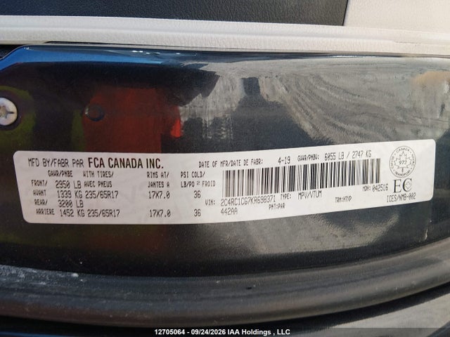 Chrysler Pacifica Lx 2019 2C4RC1CG7KR698371 Image 19