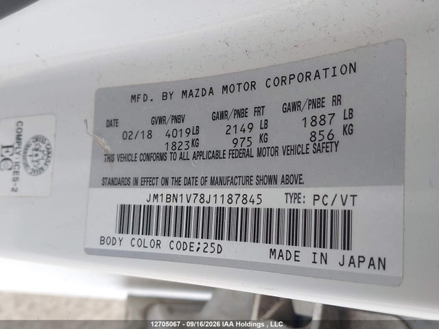 Aukcja sprzedaży 2018 Mazda Mazda3, vin: JM1BN1V78J1187845, numer aukcji: 12705067