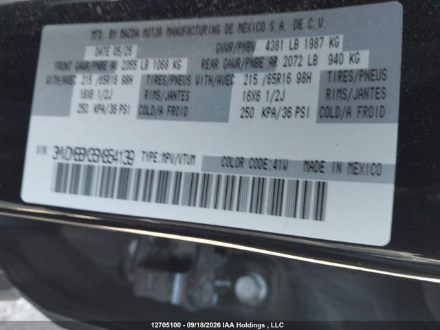12705100 :رقم المزاد ، 3MVDMBBM3SM854139 vin ، 2025 Mazda Cx-30 Gx مزاد بيع