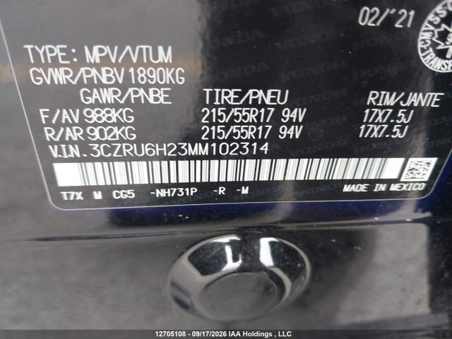 3CZRU6H23MM102314 Honda HR-V SPORT