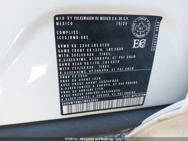 12705112 :رقم المزاد ، 3VVUW7RM5TM023582 vin ، 2026 Volkswagen Tiguan Highline Turbo R-line 4motion مزاد بيع