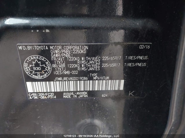 Aukcja sprzedaży 2016 Toyota Rav4 Hv Xle, vin: JTMRJREV8GD019086, numer aukcji: 12705123