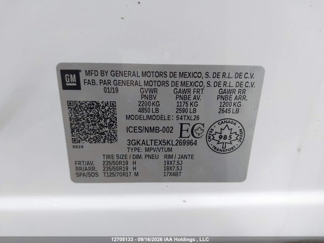 Aukcja sprzedaży 2019 Gmc Terrain Sle, vin: 3GKALTEX5KL269964, numer aukcji: 12705133