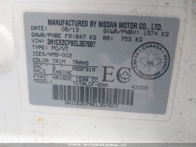 Aukcja sprzedaży 2014 Nissan Versa Note S/s Plus/sv/sl, vin: 3N1CE2CP8EL357507, numer aukcji: 12705134