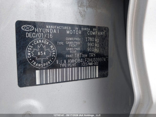 Продаж на аукціоні авто 2017 Hyundai Elantra Se/value/limited, vin: KMHD84LF2HU339974, номер лоту: 12705141