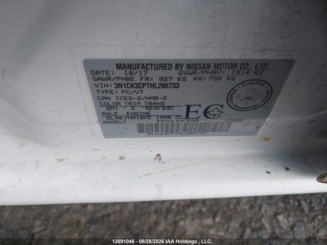 3N1CK3CP7HL266733 Nissan Micra S/sr/sv
