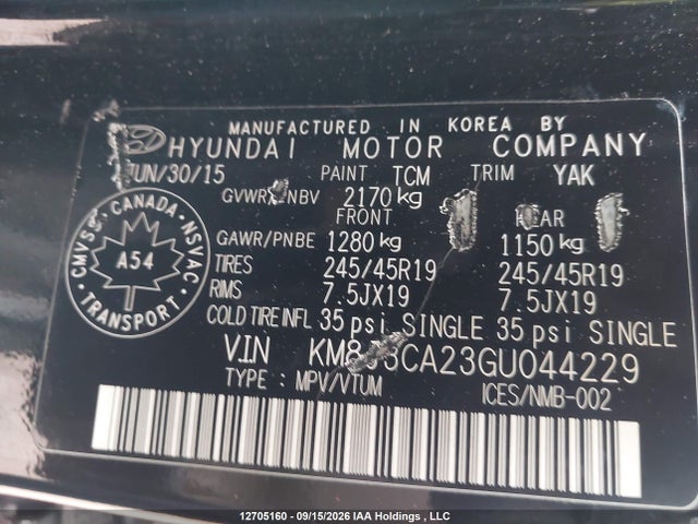2016 Hyundai Tucson Limited/sport And Eco/se მანქანა იყიდება აუქციონზე, vin: KM8J3CA23GU044229, აუქციონის ნომერი: 12705160