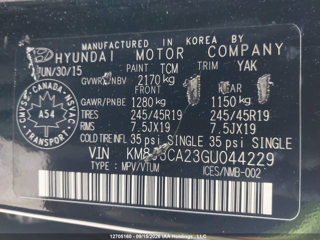 KM8J3CA23GU044229 Hyundai Tucson Limited/sport And Eco/se