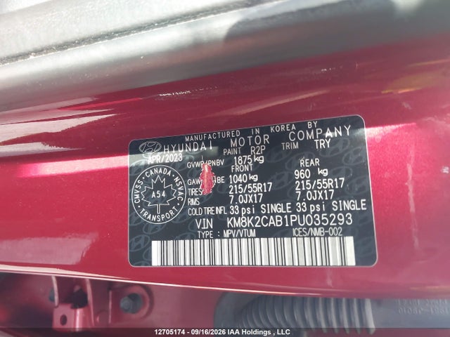 2023 Hyundai Kona Preferred Awd მანქანა იყიდება აუქციონზე, vin: KM8K2CAB1PU035293, აუქციონის ნომერი: 12705174