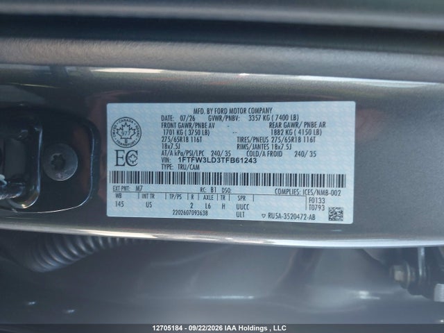Aukcja sprzedaży 2026 Ford F150 Xlt, vin: 1FTFW3LD3TFB61243, numer aukcji: 12705184