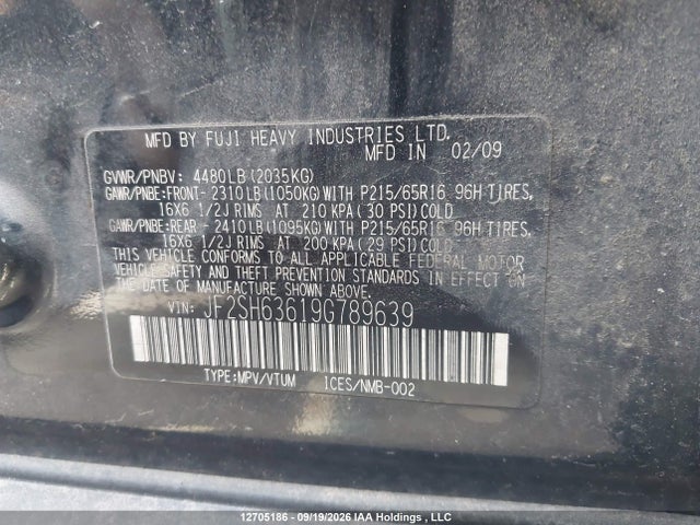 Продажа на аукционе авто 2009 Subaru Forester, vin: JF2SH63619G789639, номер лота: 12705186