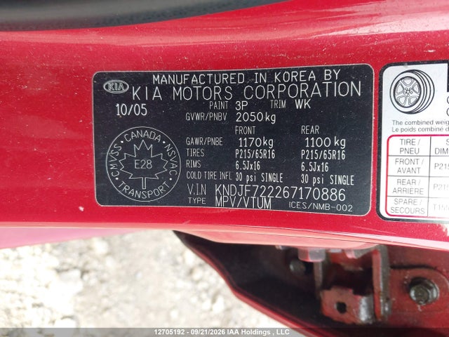 Продажа на аукционе авто 2006 Kia New Sportage, vin: KNDJF722267170886, номер лота: 12705192