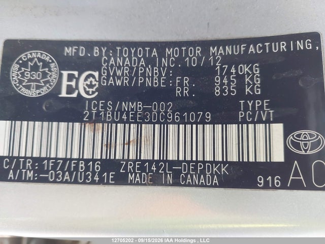 Продажа на аукционе авто 2013 Toyota Corolla S/le, vin: 2T1BU4EE3DC961079, номер лота: 12705202