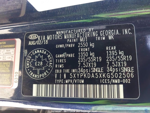 5XYPKDA5XKG502506 KIA Sorento Sx/sxl