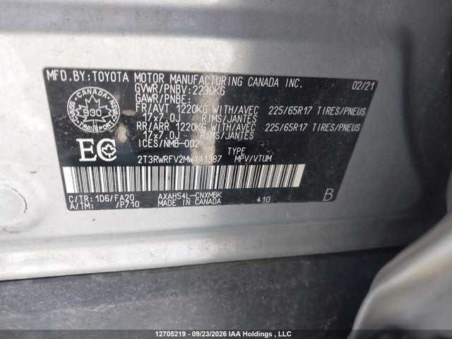 Aukcja sprzedaży 2021 Toyota Rav4 Hybrid, vin: 2T3RWRFV2MW111387, numer aukcji: 12705219