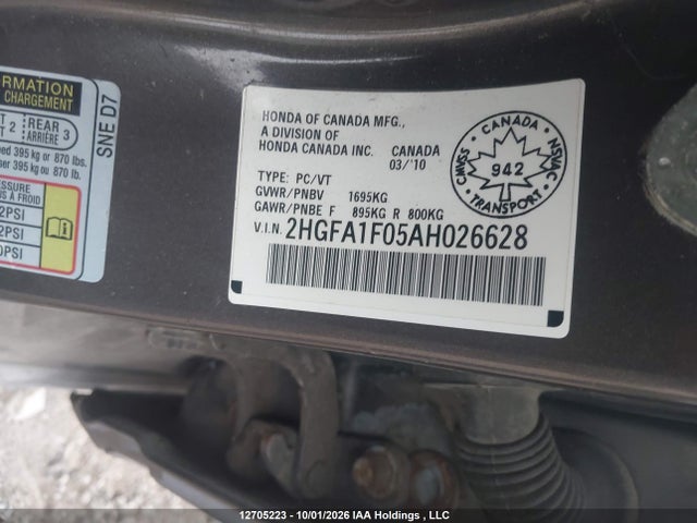 Продажа на аукционе авто 2010 Honda Civic Ex-l, vin: 2HGFA1F05AH026628, номер лота: 12705223
