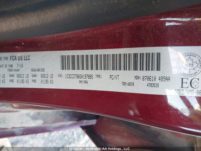 12705236 :رقم المزاد ، 1C3CCCFB6GN197885 vin ، 2016 Chrysler 200 Lx مزاد بيع