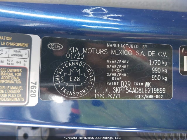 Продаж на аукціоні авто 2020 Kia Forte Ex/ex Limited/ex Premium/ex+, vin: 3KPF54AD8LE219899, номер лоту: 12705243