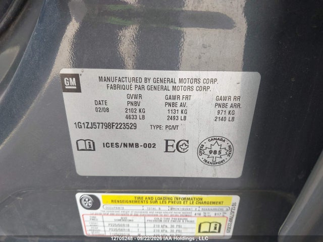 2008 Chevrolet Malibu 2lt მანქანა იყიდება აუქციონზე, vin: 1G1ZJ57798F223529, აუქციონის ნომერი: 12705248