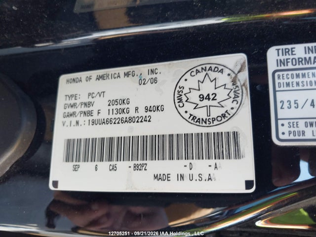 Продаж на аукціоні авто 2006 Acura Tl, vin: 19UUA66226A802242, номер лоту: 12705251