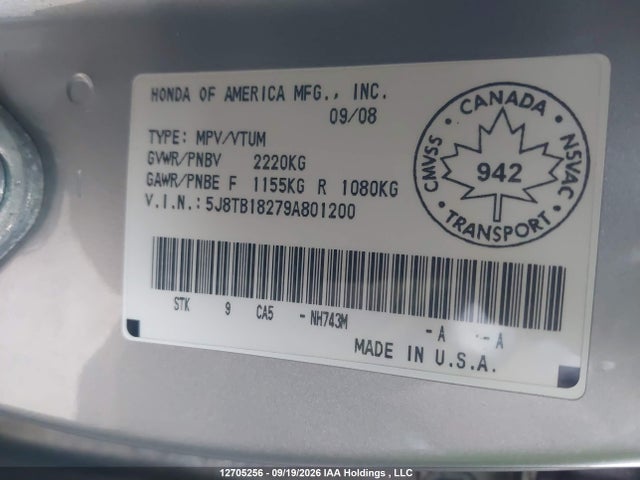 Продажа на аукционе авто 2009 Acura Rdx, vin: 5J8TB18279A801200, номер лота: 12705256