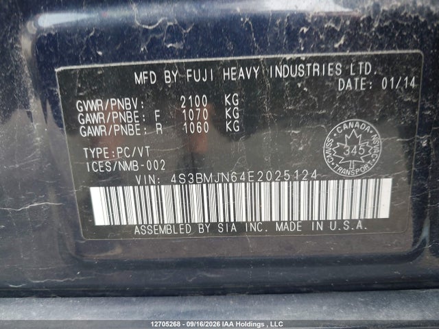 Aukcja sprzedaży 2014 Subaru Legacy 3.6r Limited, vin: 4S3BMJN64E2025124, numer aukcji: 12705268