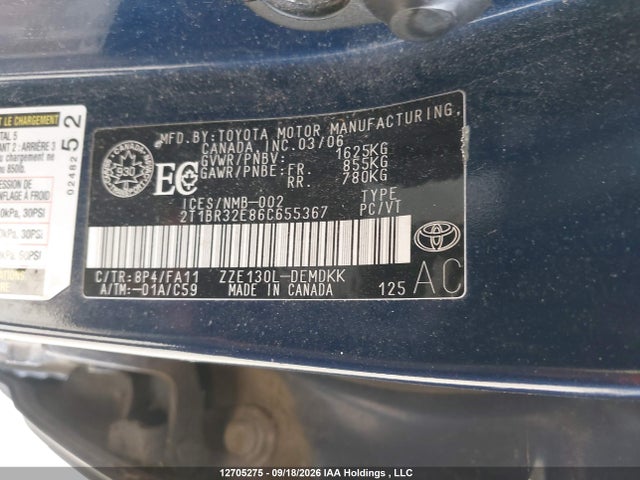 12705275 :رقم المزاد ، 2T1BR32E86C655367 vin ، 2006 Toyota Corolla Ce/le/sport مزاد بيع