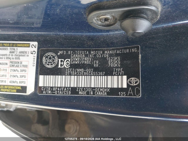 12705275 :رقم المزاد ، 2T1BR32E86C655367 vin ، 2006 Toyota Corolla Ce/le/sport مزاد بيع