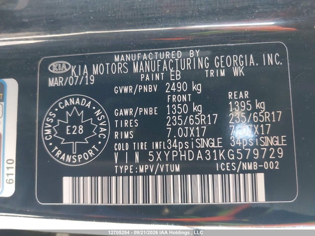 KIA SORENTO EX 2019 5XYPHDA31KG579729 Image 9