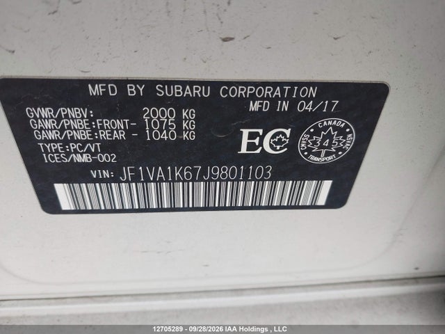 Auction sale of the 2018 Subaru Wrx Sport-tech, vin: JF1VA1K67J9801103, lot number: 12705289